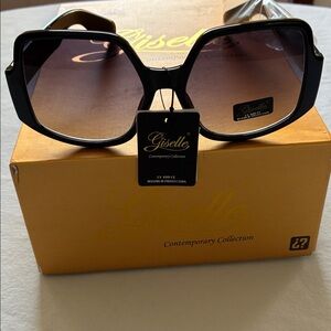 Giselle Black Square Women's Fashion Sunglasses with Gray Gradient Lenses